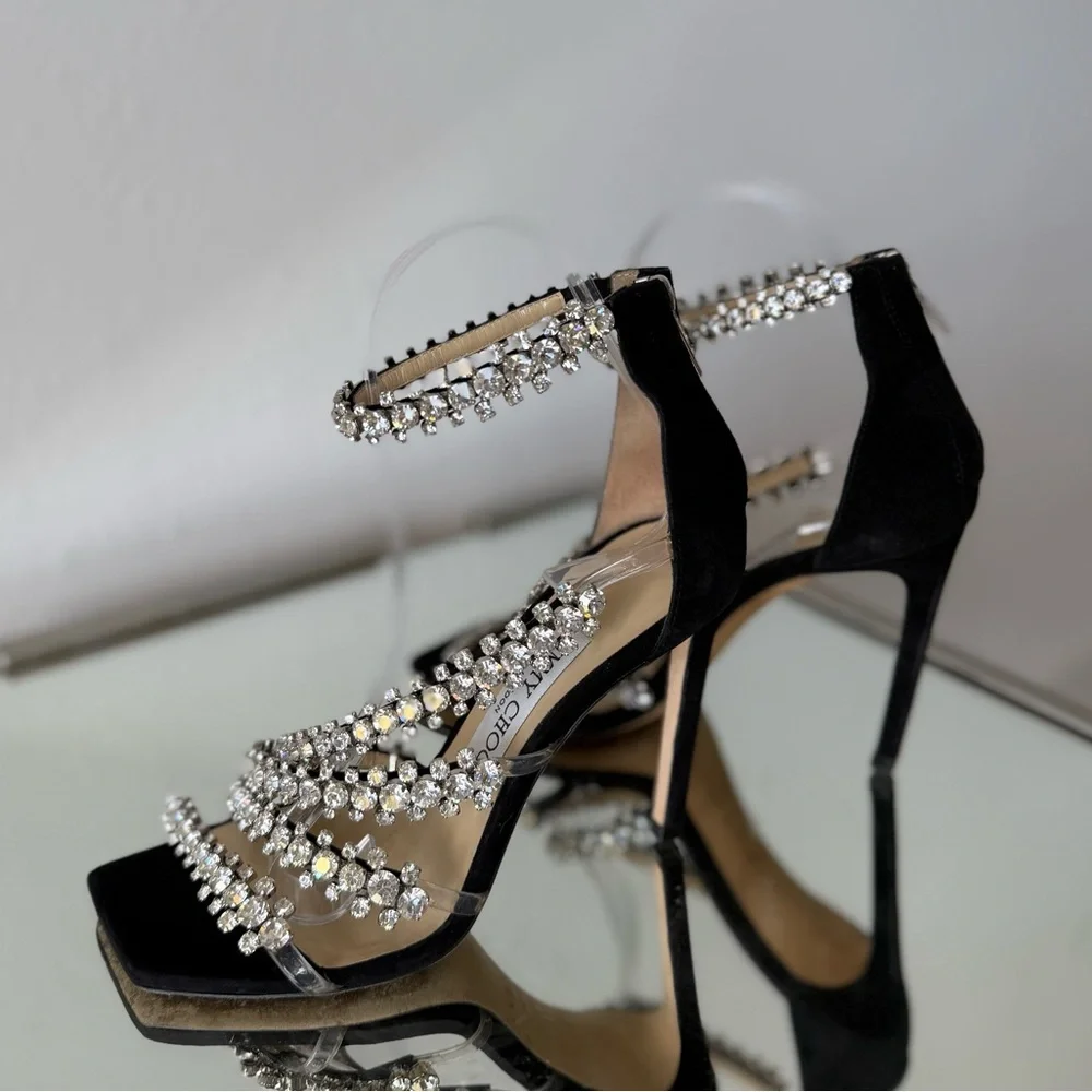 EUC JIMMY CHOO Josefine Crystal Strappy Cocktail Stiletto Sandals